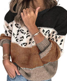 Classic Womens Leopard Patchwork Relaxed Knit Sweater