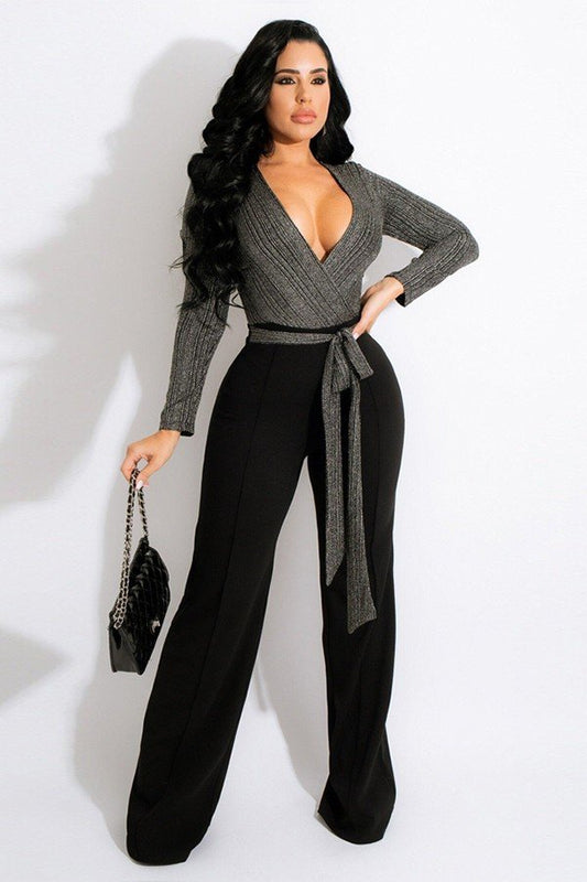 Sexy V-Neck Patchwork Jumpsuit for Effortless Chic Style