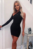 Solid Color Sexy Hollow One Shoulder Long Sleeve Dress Elegance