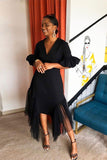 Chic Solid Color V-neck Mesh Patchwork Dress for Elegance