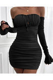 Solid Color Sexy Breast Wrap Dress With Chic Lace-up Skirt