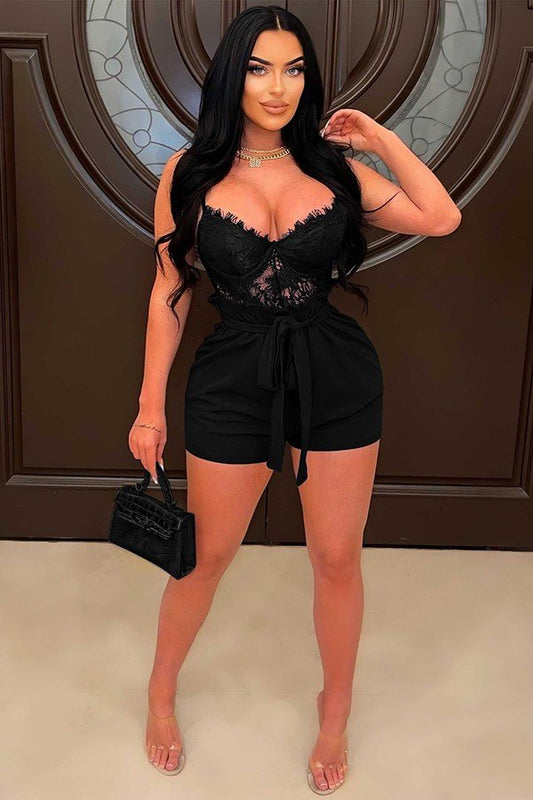 Sexy Lace-Up Patchwork Suspender Jumpsuit for Chic Nights