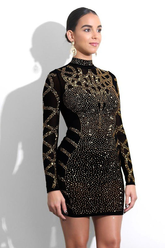 Stylish Sexy Hot Drill Long-Sleeved Two-Color Dress for Nights