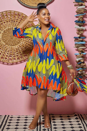 SLIM-FIT DEEP-V LAPEL COLORFUL DRESS - DEWNY12201