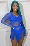 Sexy Slim Tassel Hot Drill Mesh Two-Piece Set for Stunning Style