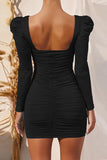 Solid Color Square Neck Sexy Backless Slim Long Sleeve Dress