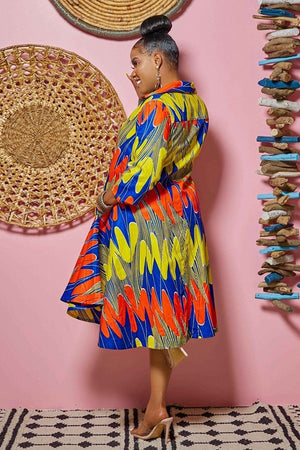 SLIM-FIT DEEP-V LAPEL COLORFUL DRESS - DEWNY12201