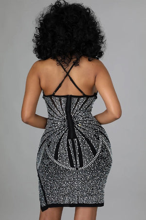 Sexy European and American Hot Drill Deep V Slim Dress Glam