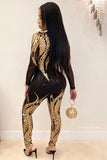 Glamorous Sequin Upscale Women's Long-Sleeved See-Through Jumpsuit