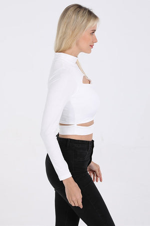 Solid Color Sexy Hollowed-Out Slim Long Sleeve High Neck Blouse