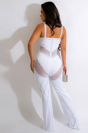 Solid Color Sexy See-Through Deep V Suspender Romper Glam