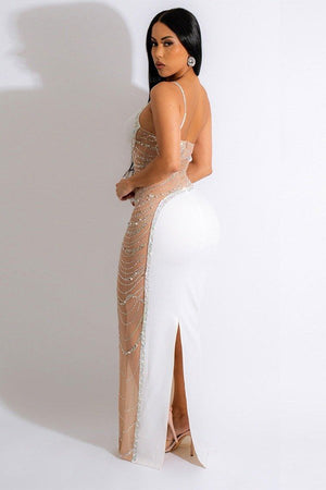 Seductive Pearl Hot Drill Perspective Mesh Dress for Allure Magic