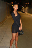 Solid Color Sexy Hollow One Shoulder Long Sleeve Dress Elegance
