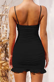 Solid Color Sexy Halter Pleats Wrap Hip Skirt Flounces Dress