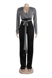 Sexy V-Neck Patchwork Jumpsuit for Effortless Chic Style