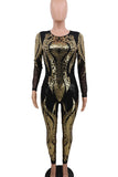 Glamorous Sequin Upscale Women's Long-Sleeved See-Through Jumpsuit