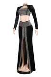 Sexy Stitching Hot Drill Hanging Neck Suit Dress Skirt Elegance