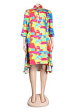 SLIM-FIT DEEP-V LAPEL COLORFUL DRESS - DEWNY12201