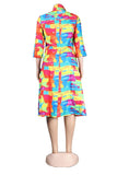 SLIM-FIT DEEP-V LAPEL COLORFUL DRESS - DEWNY12201
