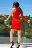 Solid Color Sexy Hollow One Shoulder Long Sleeve Dress Elegance