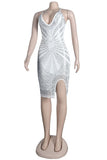 Sexy European and American Hot Drill Deep V Slim Dress Glam