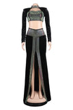 Sexy Stitching Hot Drill Hanging Neck Suit Dress Skirt Elegance