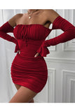 Solid Color Sexy Breast Wrap Dress With Chic Lace-up Skirt