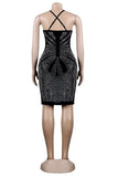 Sexy European and American Hot Drill Deep V Slim Dress Glam