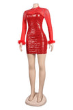 Solid Color Sexy See-through Gauze Hot Drill Slimming Dress Delight