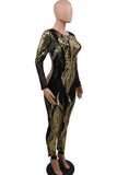 Glamorous Sequin Upscale Women's Long-Sleeved See-Through Jumpsuit