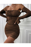 Solid Color Sexy Breast Wrap Dress With Chic Lace-up Skirt