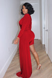 SLEEK V-NECK SILKY LONG SLEEVE BODYCON SKIRT