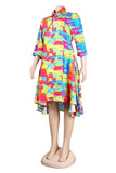 SLIM-FIT DEEP-V LAPEL COLORFUL DRESS - DEWNY12201