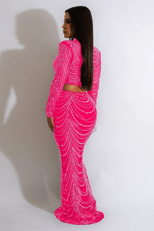 Chic Solid Color Long Sleeve Gauze Dress Set