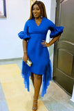 Chic Solid Color V-neck Mesh Patchwork Dress for Elegance