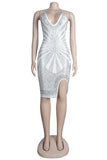 Sexy European and American Hot Drill Deep V Slim Dress Glam