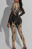 Glamorous Sequin Upscale Women's Long-Sleeved See-Through Jumpsuit