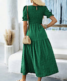 Casual Leaf-Sleeved Fitted Long Dress for Women in Multiple Colors
