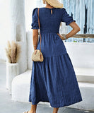 Casual Leaf-Sleeved Fitted Long Dress for Women in Multiple Colors