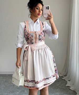 Fashionable Printed Waist-Cinching Long Dress in Pink