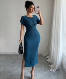 Elegant Long Dress with Corseted Waist for Figure Shaping