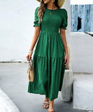 Casual Leaf-Sleeved Fitted Long Dress for Women in Multiple Colors