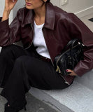 Leather Jacket Women Casual Vacation Style Long Sleeve