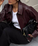 Leather Jacket Women Casual Vacation Style Long Sleeve