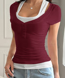 Two Piece Camisole Set For Women Short Sleeve Stretch Tee