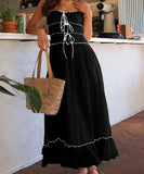 Lace Patchwork High-Waisted Halter Dress for Chic Elegance