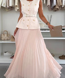 Classic Floral Vest and Pleated Skirt Two Piece Set