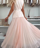 Classic Floral Vest and Pleated Skirt Two Piece Set