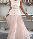 Classic Floral Vest and Pleated Skirt Two Piece Set