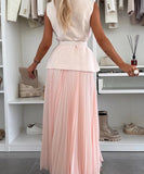 Classic Floral Vest and Pleated Skirt Two Piece Set